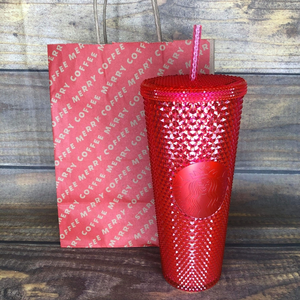 NEW STARBUCKS Neon Pink Studded Cold Cup Tumbler